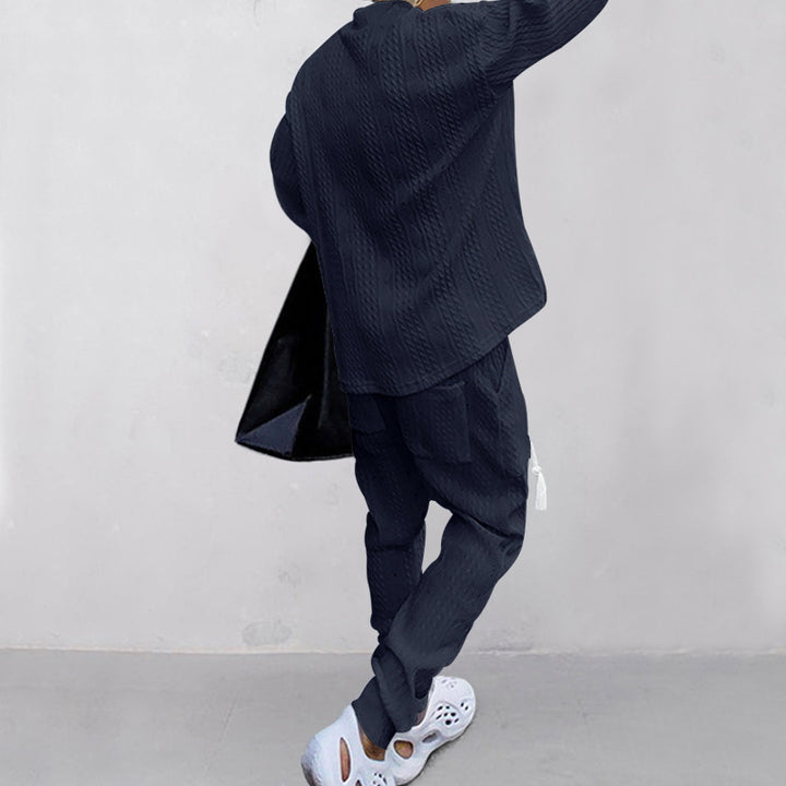 Cable Knit V Neck Sweater Jogger Set