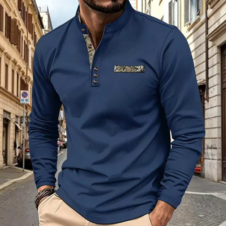 Men Patch Decor Henley Long Sleeve Tee