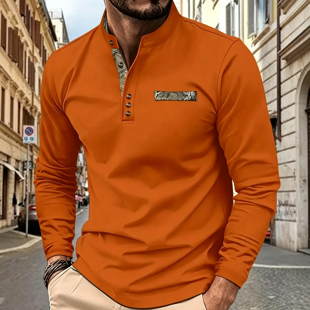Men Patch Decor Henley Long Sleeve Tee