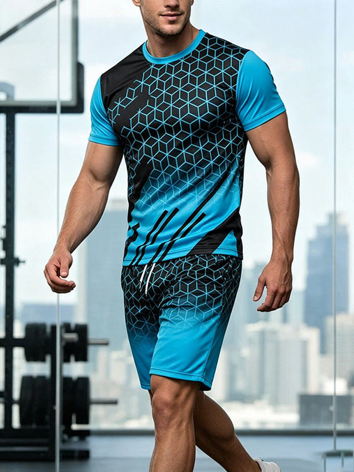 Color-block short-sleeve top and shorts set