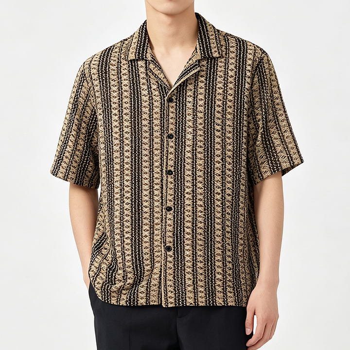 Stylish Textured Hollow Knit Short Sleeve Shirt