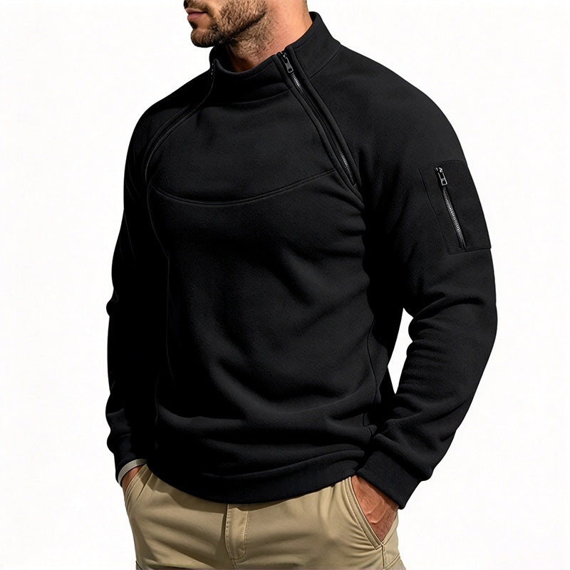 Double-zip fleece sweatshirt with a stand-up collar