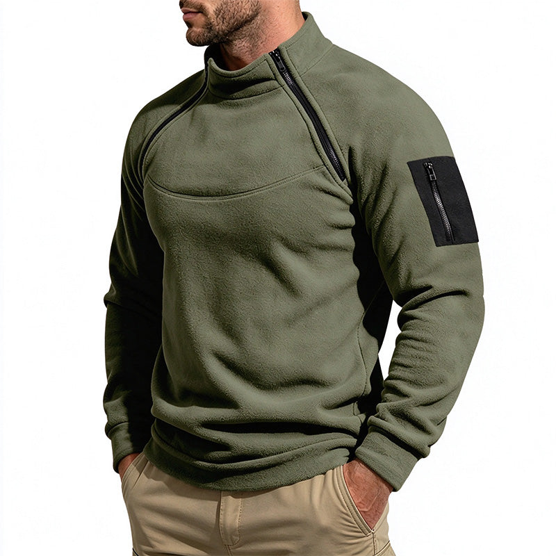 Double-zip fleece sweatshirt with a stand-up collar