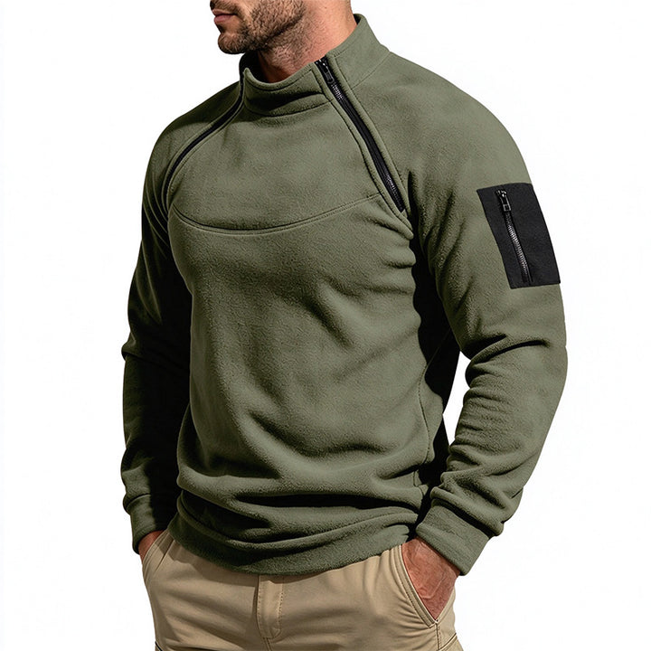 Double-zip fleece sweatshirt with a stand-up collar