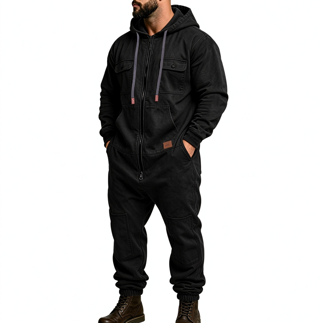 Fully zippered multi-pocket hip-hop jumpsuit