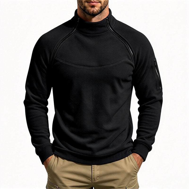 Double-zip fleece sweatshirt with a stand-up collar