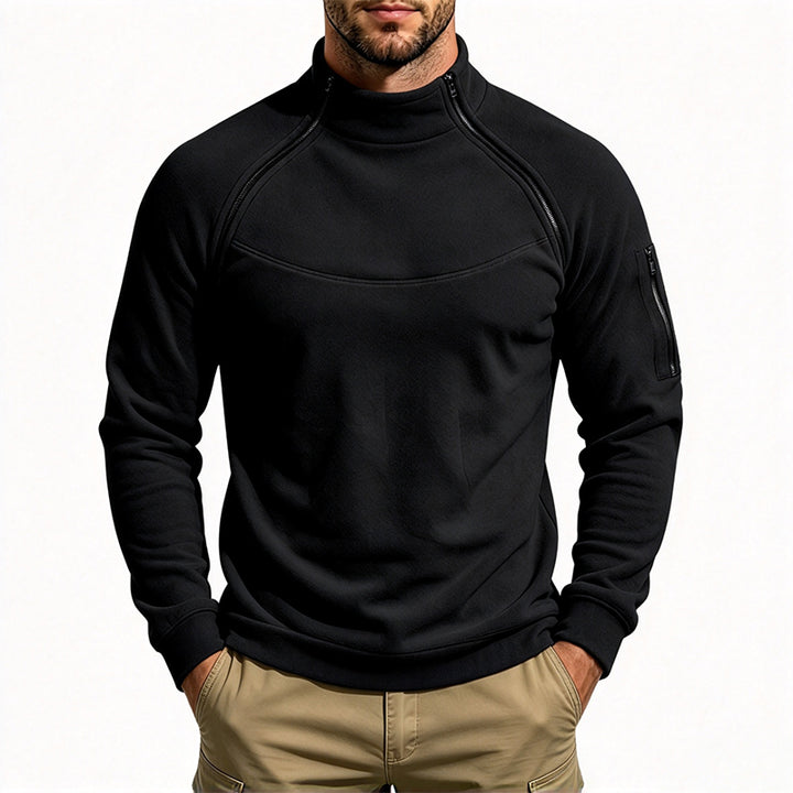 Double-zip fleece sweatshirt with a stand-up collar