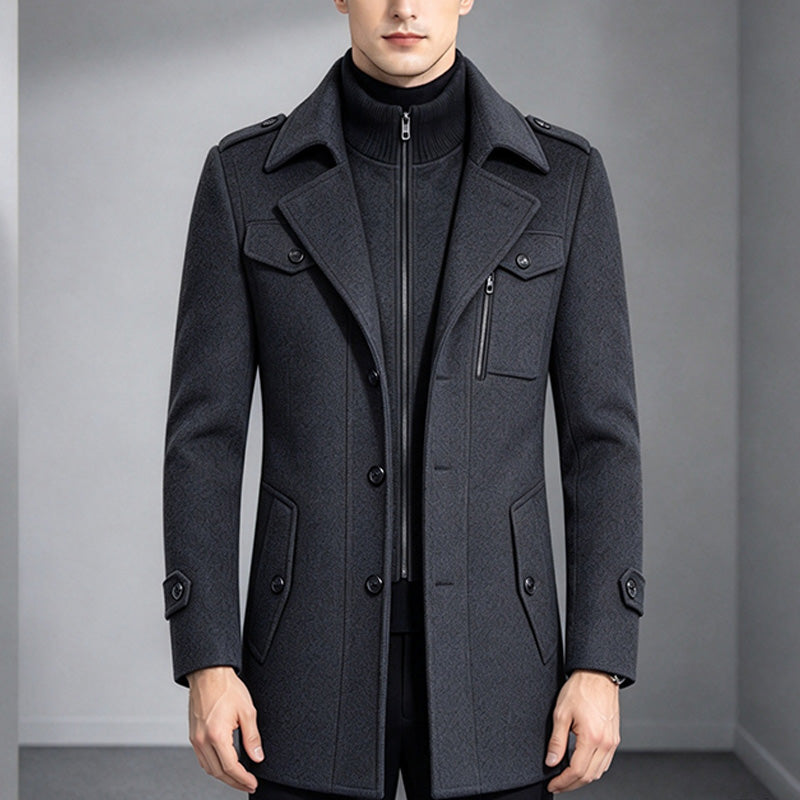 Men Double Collar Wool Coat