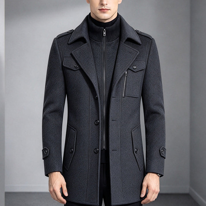 Men Double Collar Wool Coat