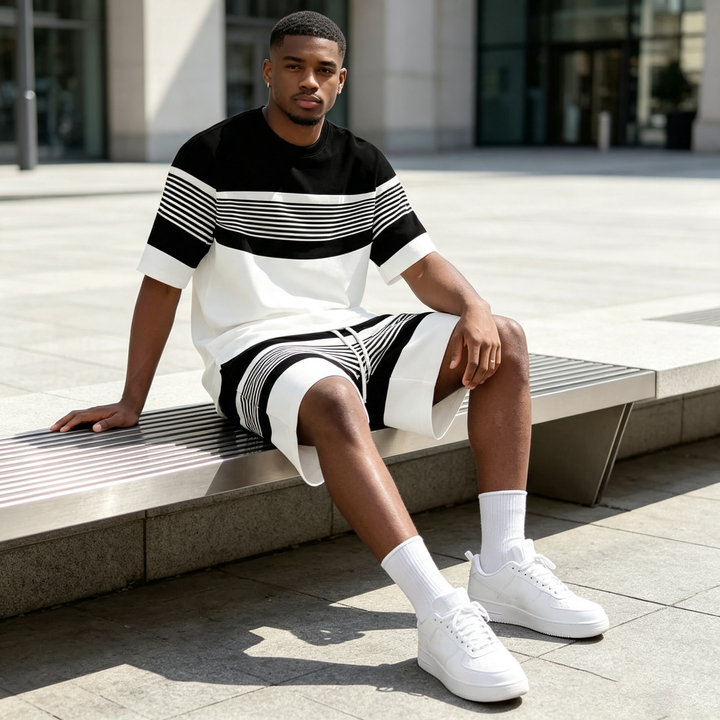 Black and white striped two-piece set