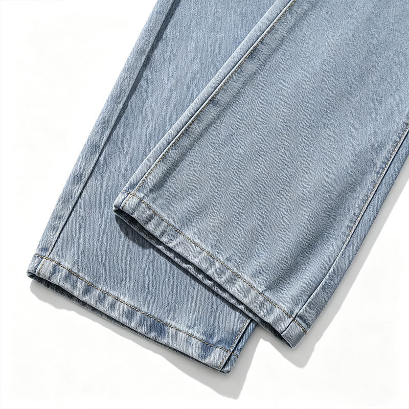 Straight-leg elastic waist jeans