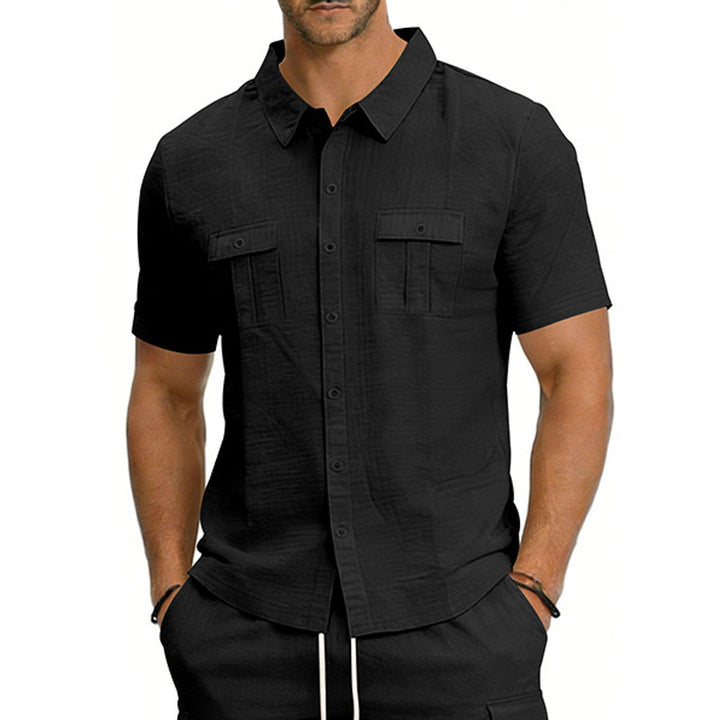 Casual outdoor multi-pocket workwear collared short-sleeved shirt