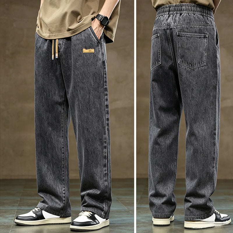 Straight-leg elastic waist jeans
