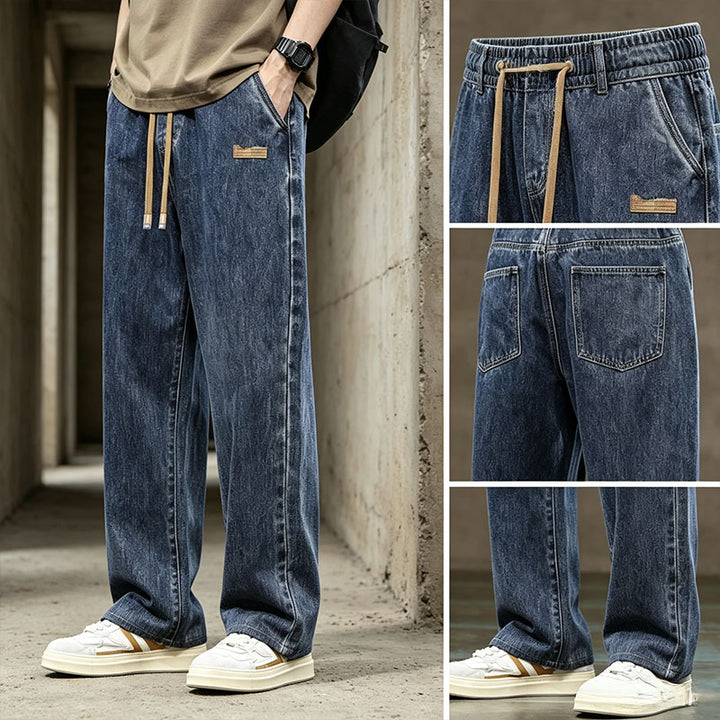 Straight-leg elastic waist jeans