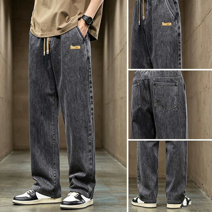 Straight-leg elastic waist jeans