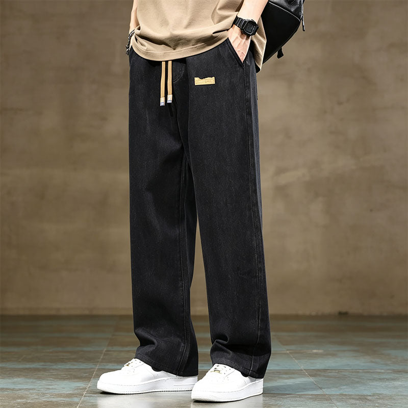 Straight-leg elastic waist jeans