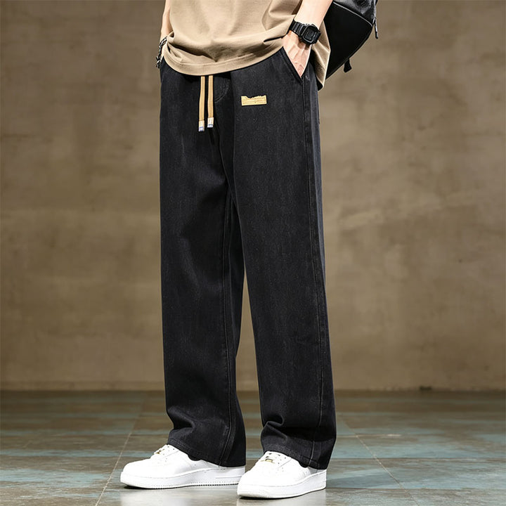 Straight-leg elastic waist jeans