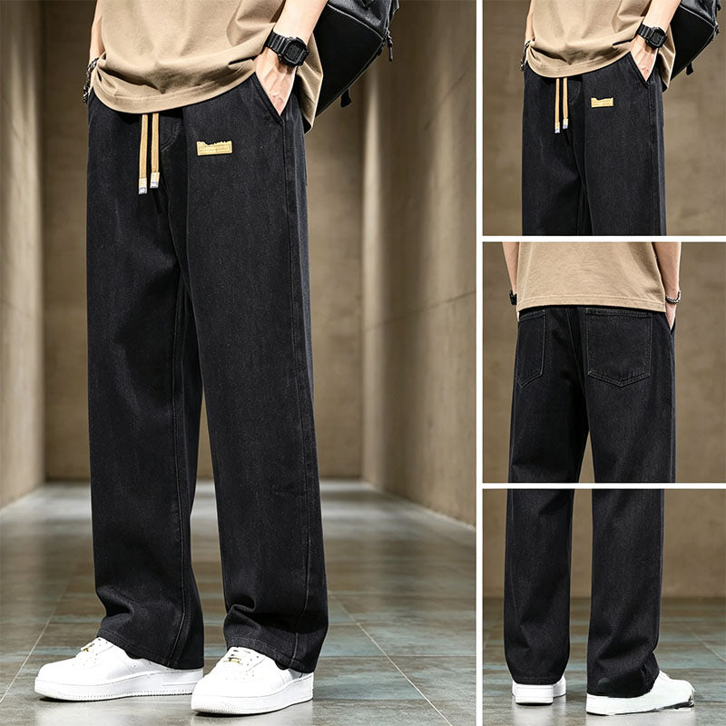 Straight-leg elastic waist jeans