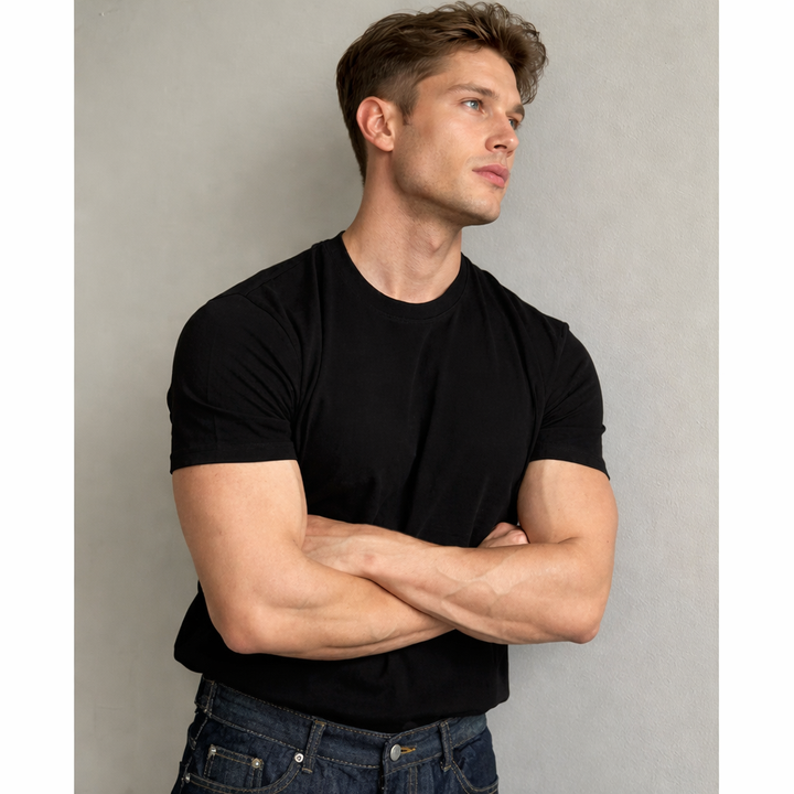 Men’s Slim Fit T-Shirt British Style Muscle Fit Crew Neck Summer Casual Tee