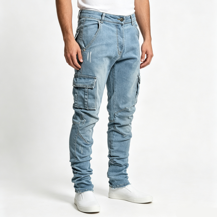 Men Stacked Cargo Skinny Jeans