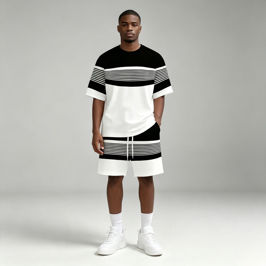 Black and white striped two-piece set
