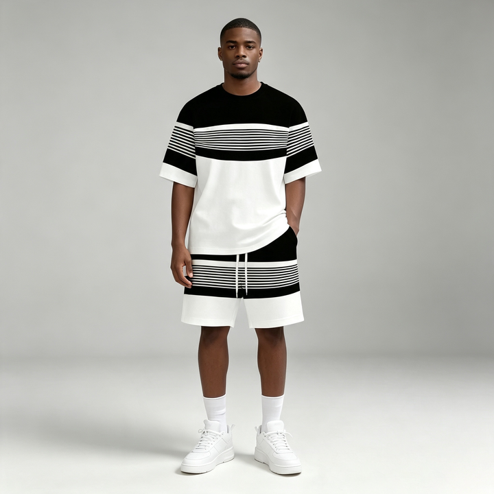 Black and white striped two-piece set