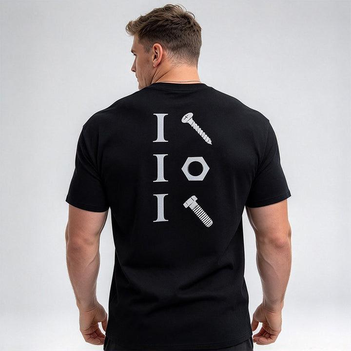 Men’s Short-Sleeve T-Shirt with Nut and Bolt Print