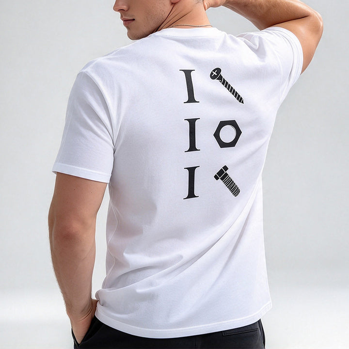 Men’s Short-Sleeve T-Shirt with Nut and Bolt Print