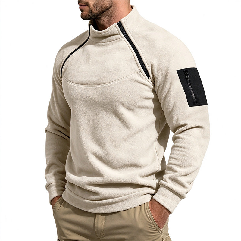 Double-zip fleece sweatshirt with a stand-up collar