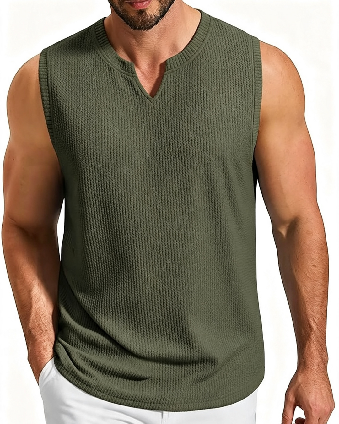 Mens Textured Sleeveless Casual Tank Shirt