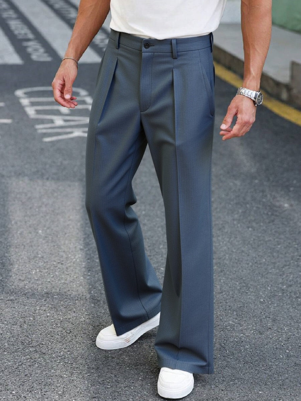 Plus-size casual straight-leg wide-leg pants