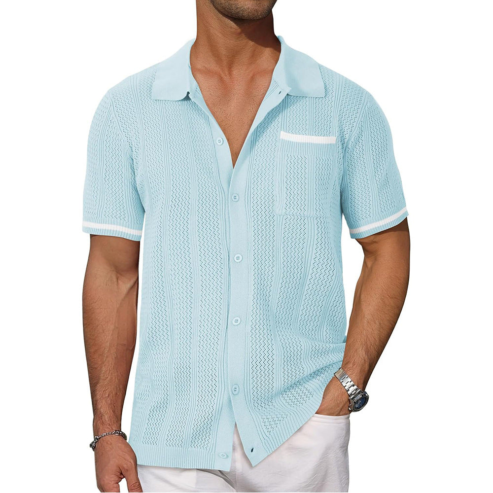 Casual openwork breathable suit collar cardigan short sleeve