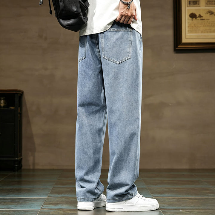 Straight-leg elastic waist jeans