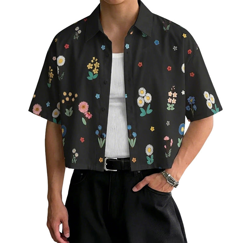 Cropped printed short-sleeve shirt