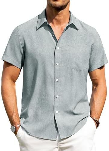 Casual linen button-down wrinkle-free short-sleeved shirt