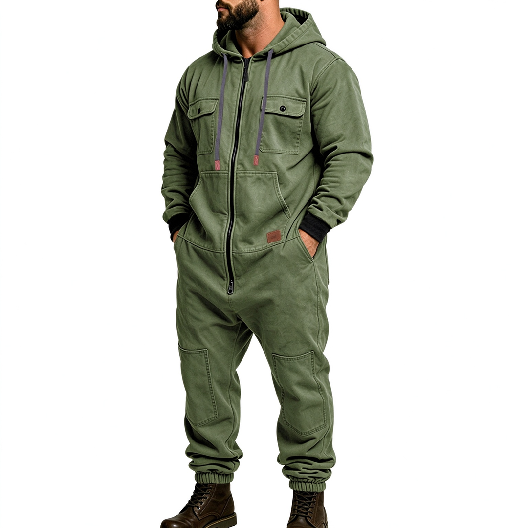Fully zippered multi-pocket hip-hop jumpsuit