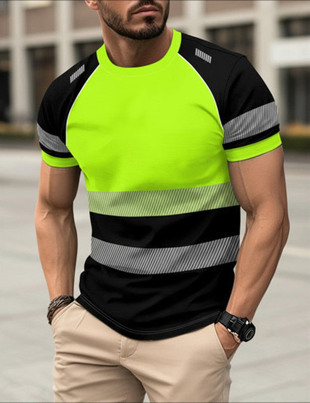 Stylish color-blocked striped short-sleeved shirt
