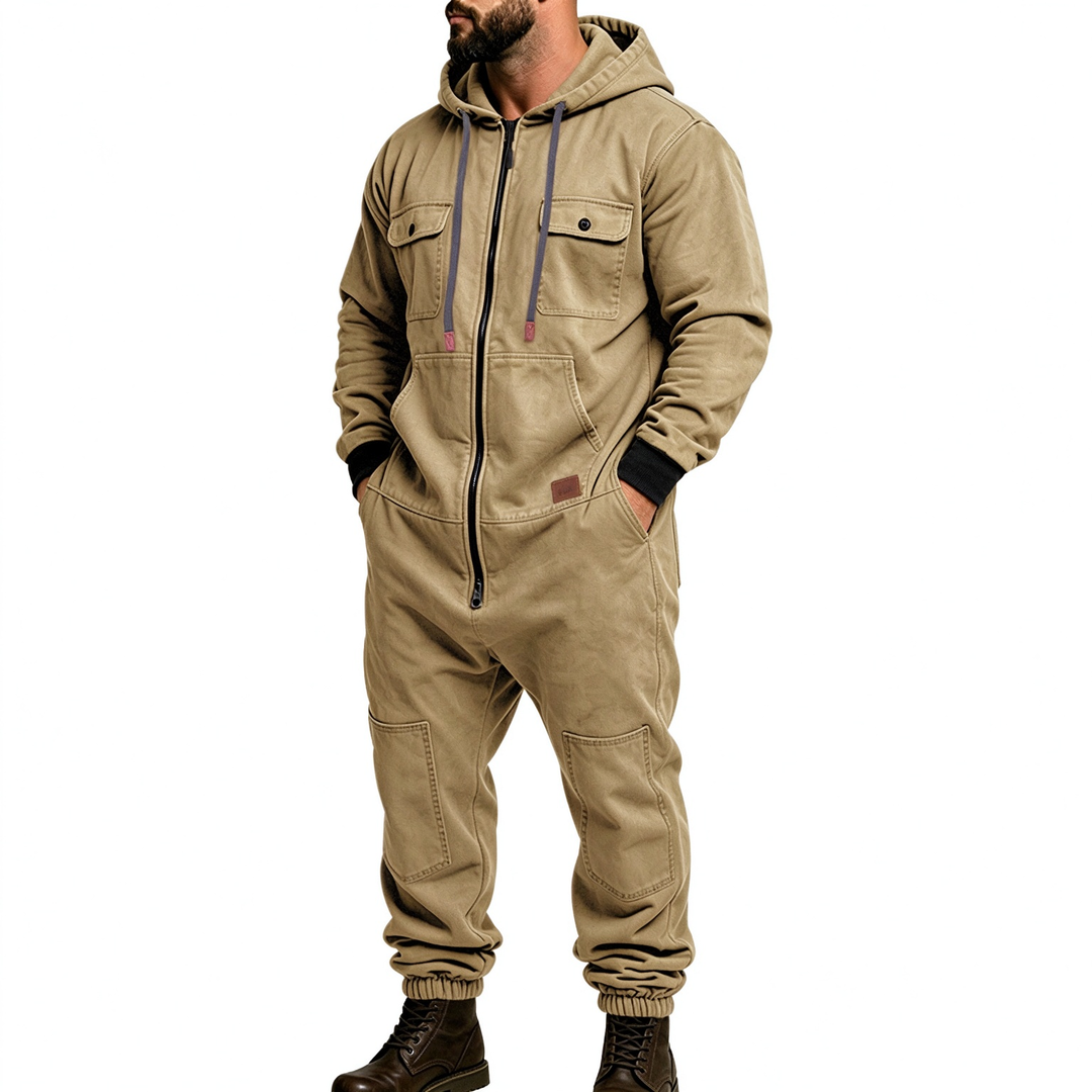 Fully zippered multi-pocket hip-hop jumpsuit