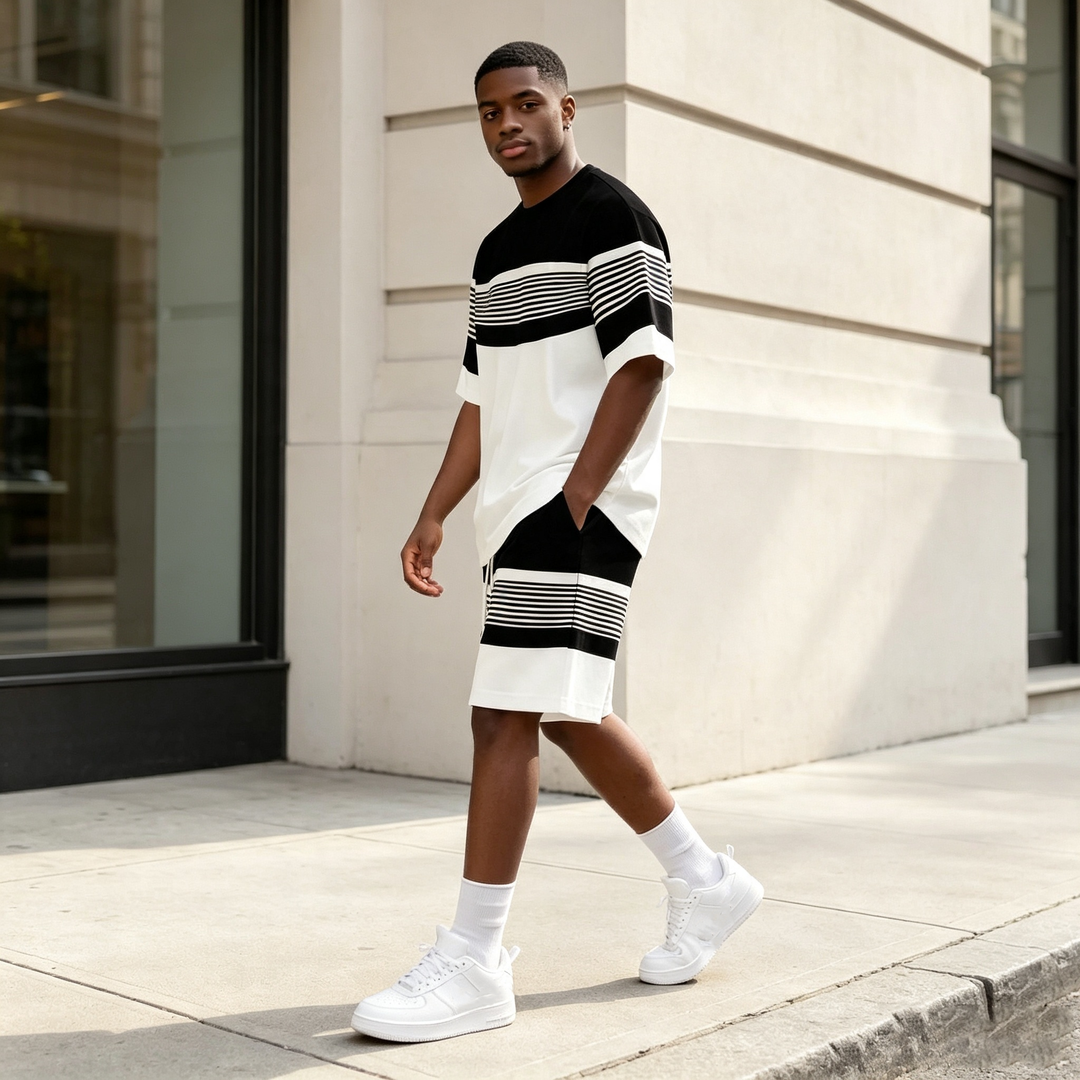 Black and white striped two-piece set