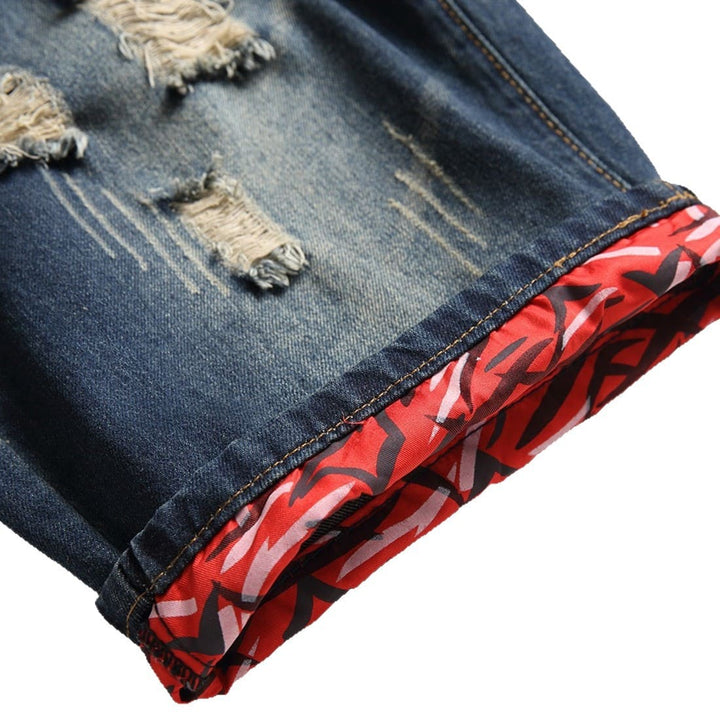 Retro punk ripped five-point straight leg denim shorts