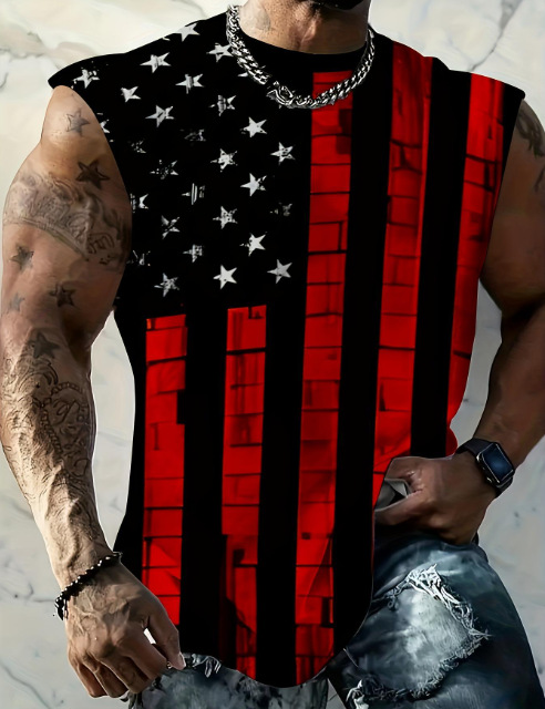 Retro red and black American flag print men&
