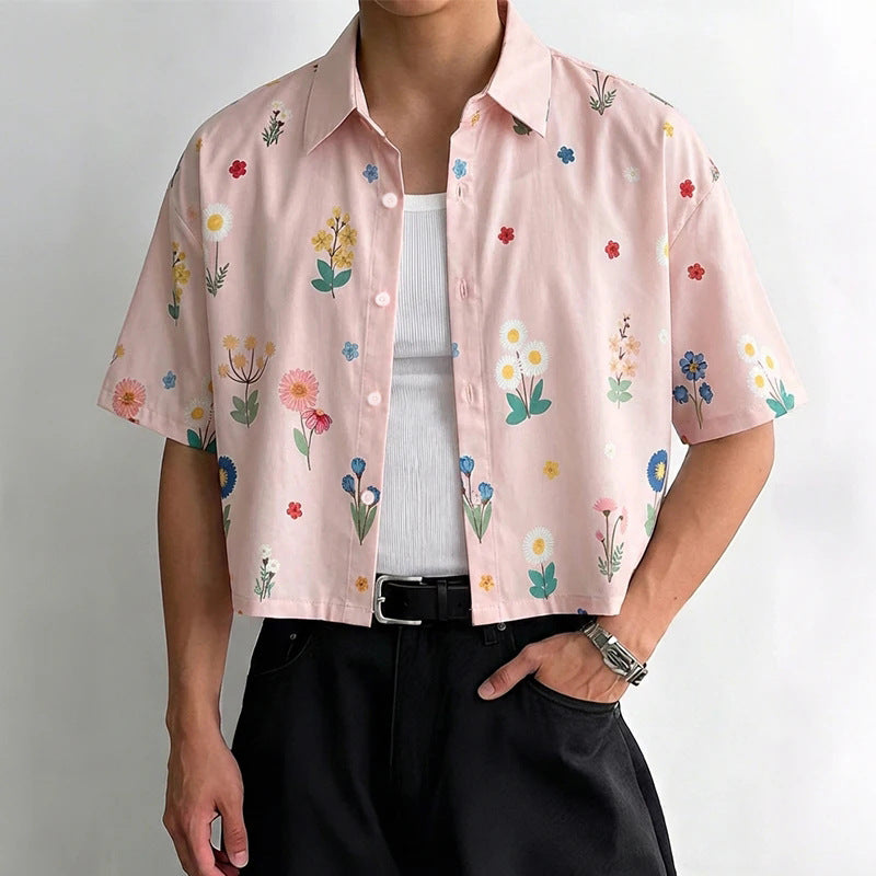 Cropped printed short-sleeve shirt
