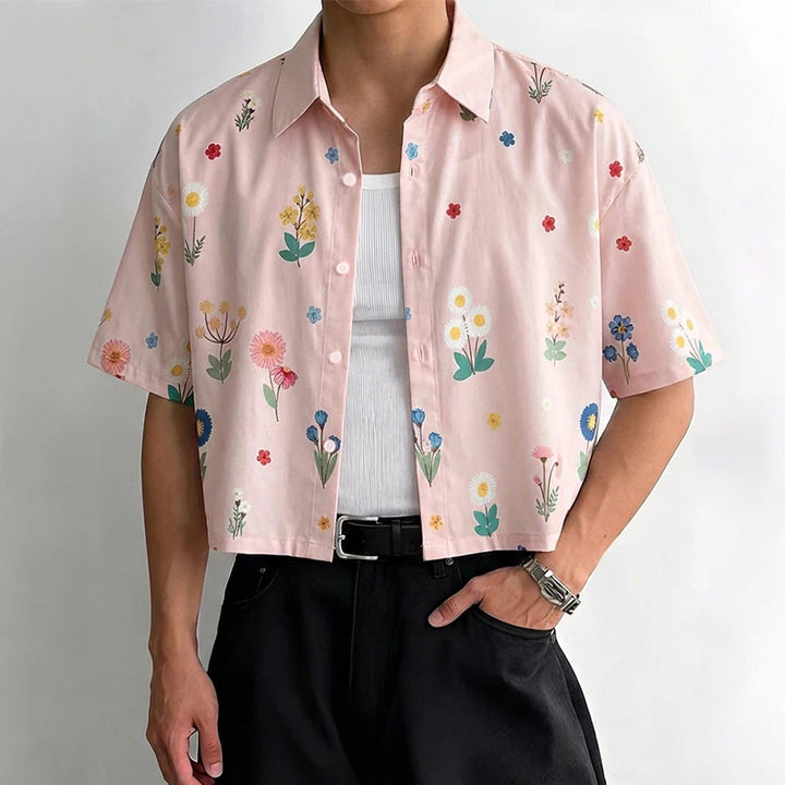 Cropped printed short-sleeve shirt
