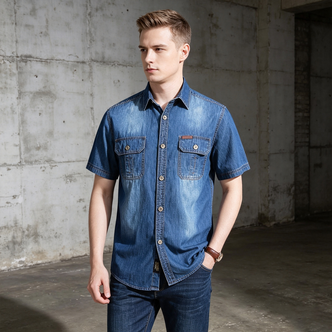 Vintage Washed Short Sleeve Denim Shirt