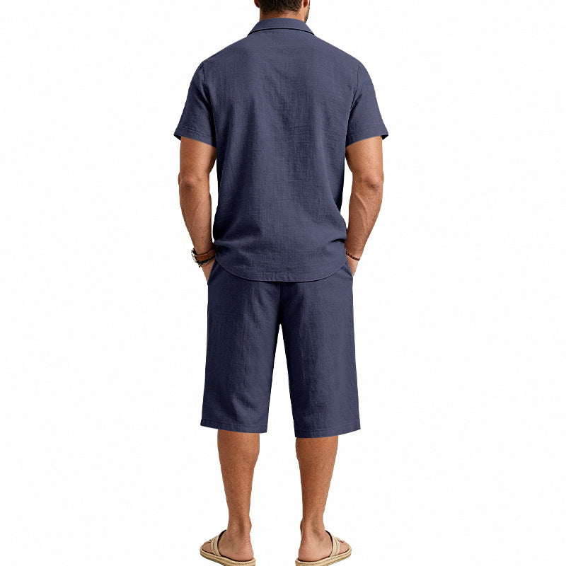 Collared Polo Shirt and Cropped Pants Set