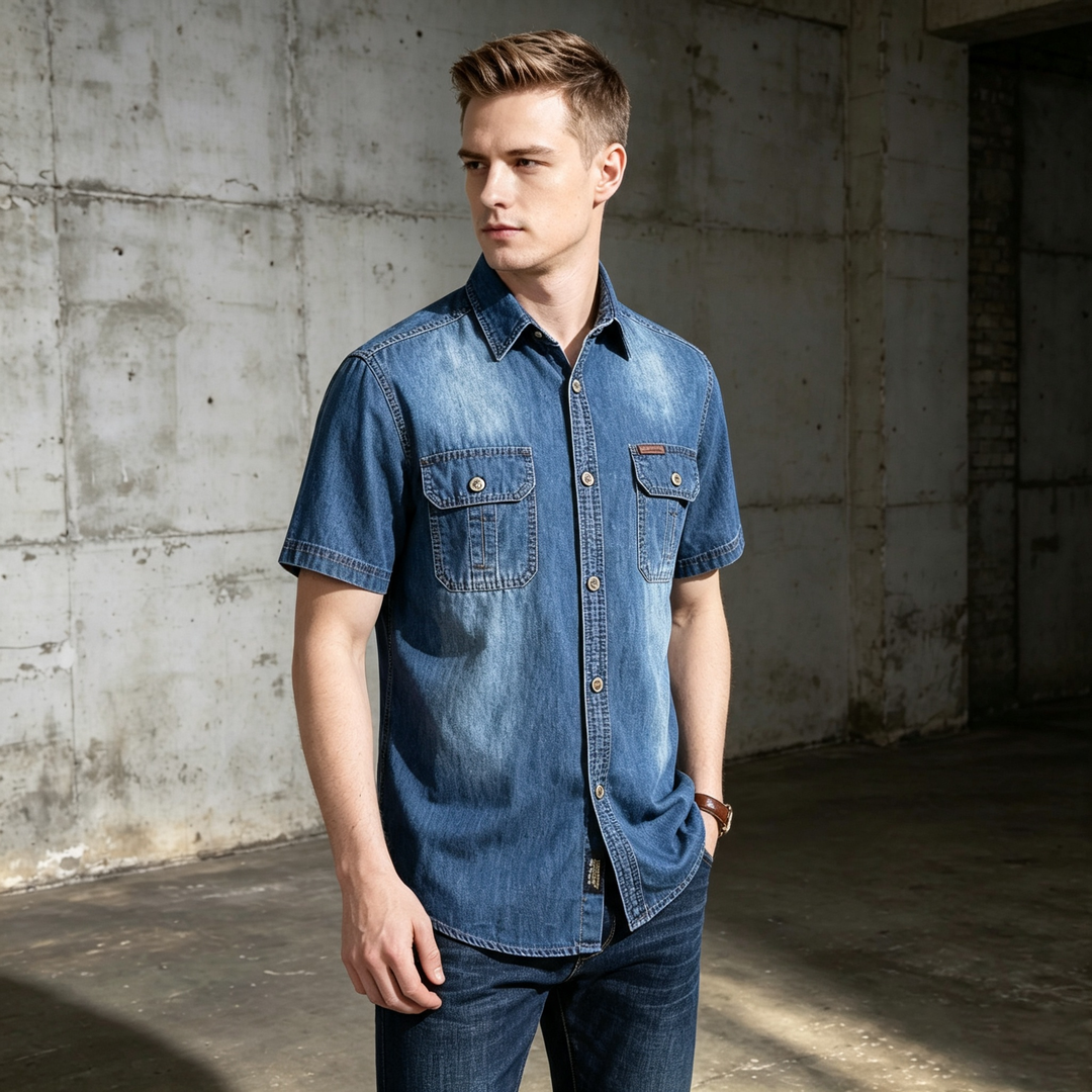Vintage Washed Short Sleeve Denim Shirt
