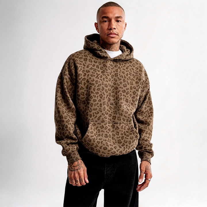 Loose leopard print hooded top