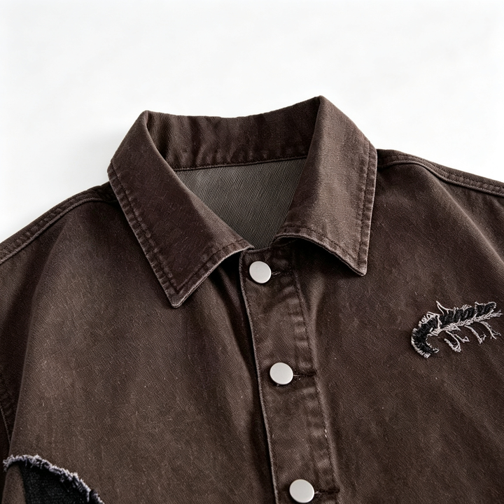 Vintage Raw‑Edge Patchwork Short Sleeve Shirt