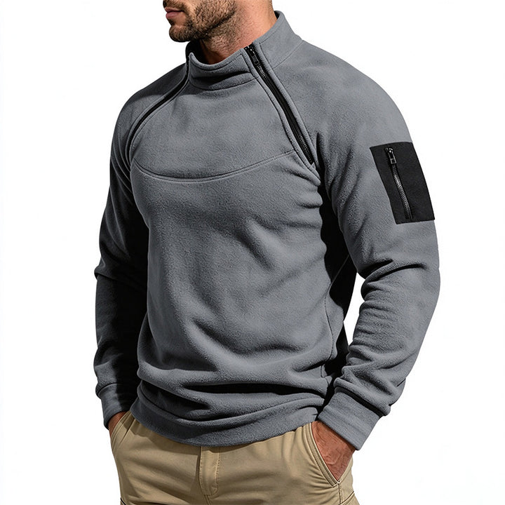 Double-zip fleece sweatshirt with a stand-up collar