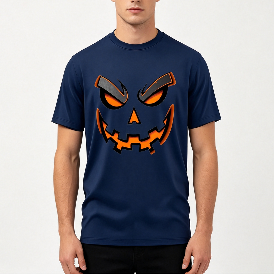 Halloween Pumpkin Face Print Short Sleeve Tee